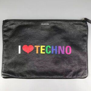 Balenciaga Black Multicolor 'I Love Techno' Laptop Case